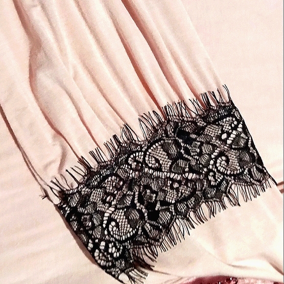 NEWOT🎀SUZY SHIER Viscose Pink Long Sleeve Blouse with Black Lace Fringe Sz: L - Picture 9 of 10